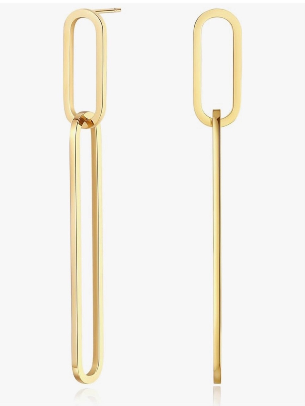 #187 Stainless Steel Gold Long Link Drop Earrings